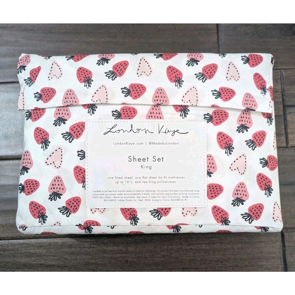 New London Kaye Strawberries king Sheet Set 4-Piece Bed Bedding